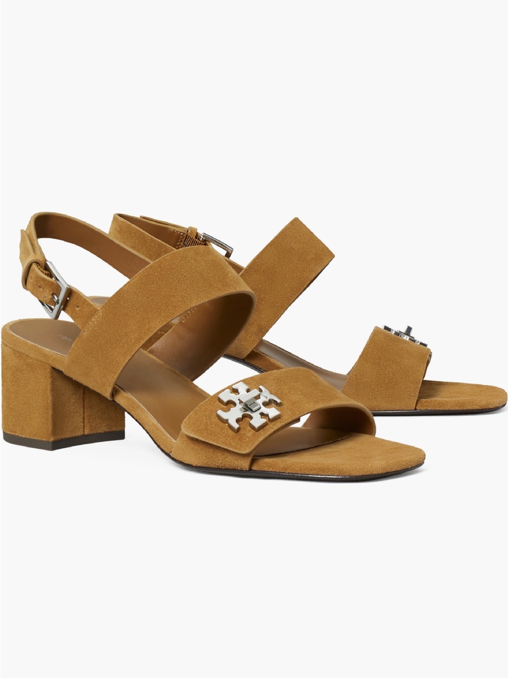 NEW Tory Burch T Lock Block Heel Sandal in Wild Tobacco